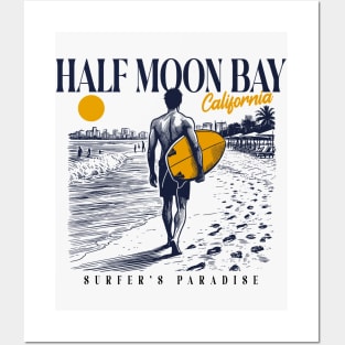 Vintage Surfing Half Moon Bay, California // Retro Surfer Sketch // Surfer's Paradise Posters and Art